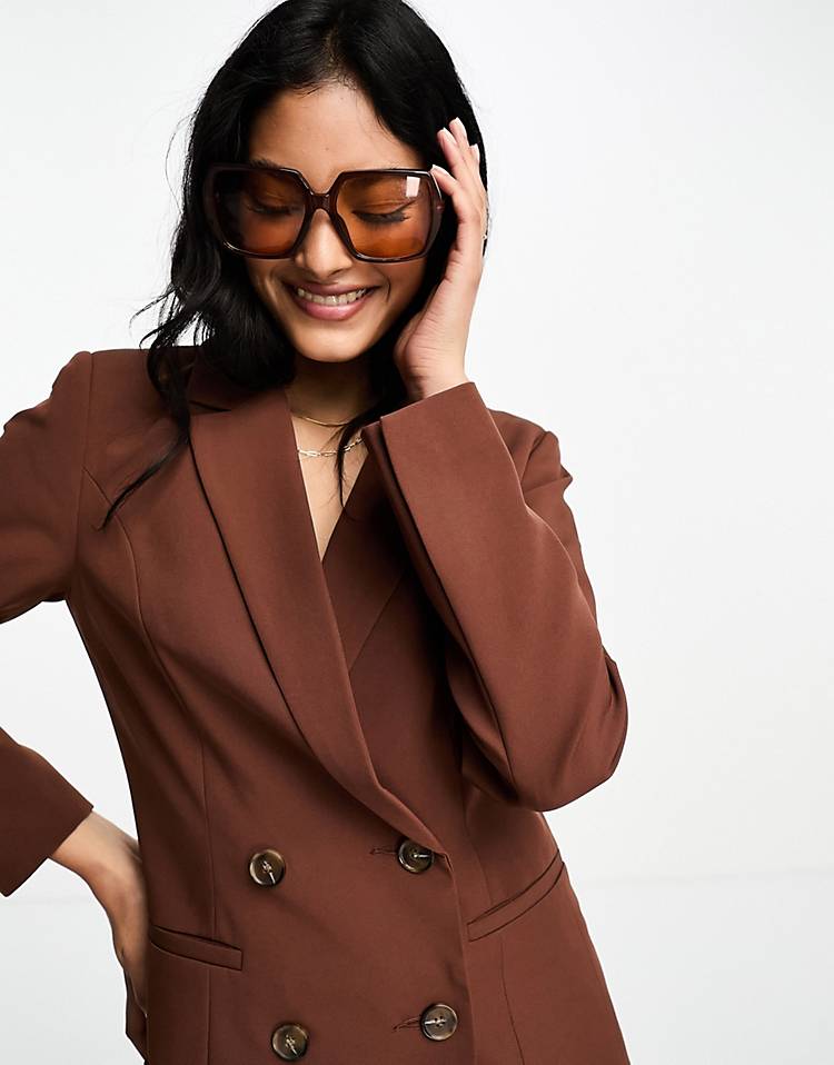 Miss Selfridge oversized double breasted blazer in chocolate